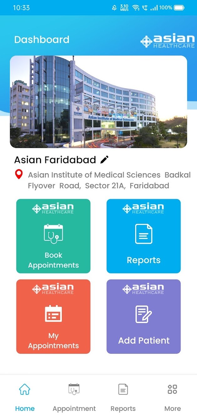 Asian Hospital app: Hospital dashboard