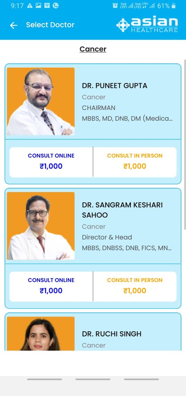 Asian Hospital app: Choose a doctor