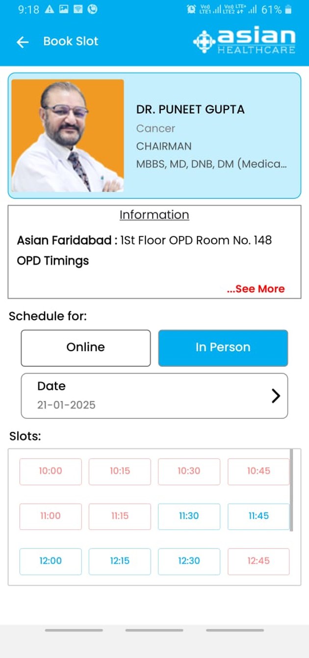 Asian Hospital app: Book a slot