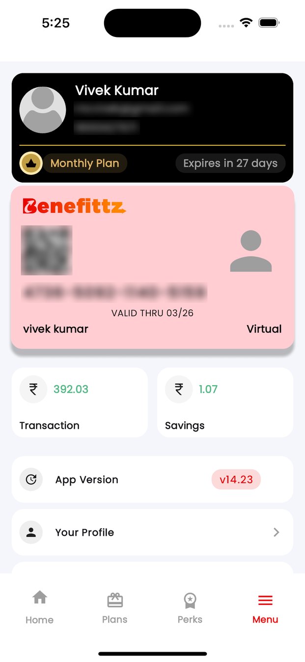 Benefittz app: Virtual membership card