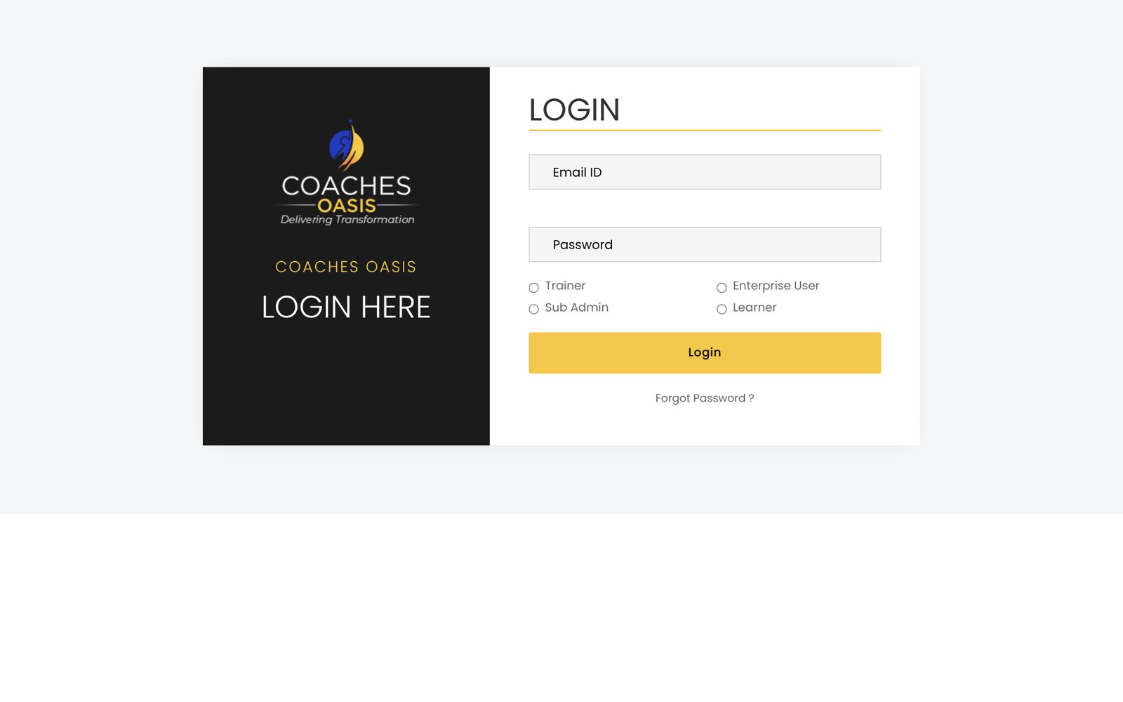Coaches Oasis: Role-based login