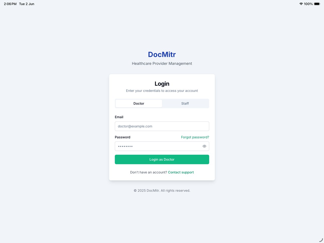 DocMitr: Doctor and staff login
