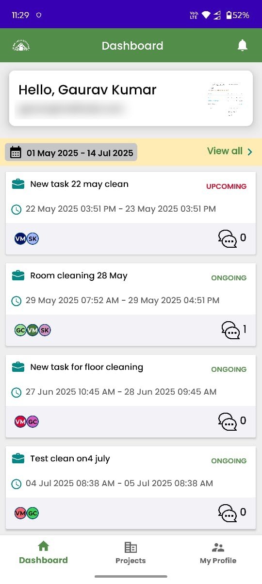 Green Vision app: Task dashboard
