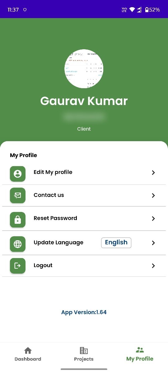 Green Vision app: Profile and language