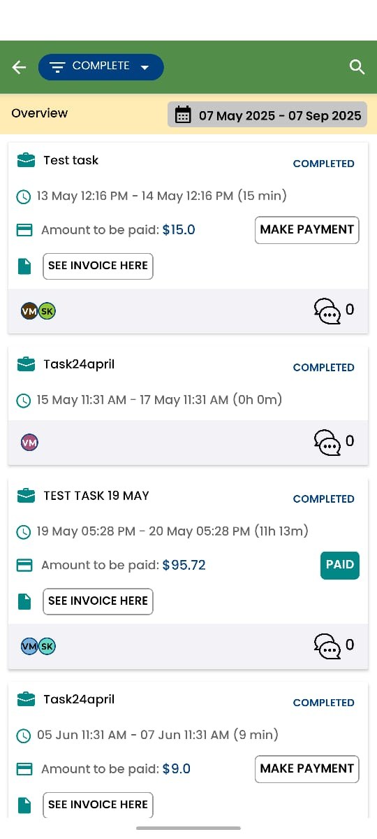 Green Vision app: Tasks and invoices