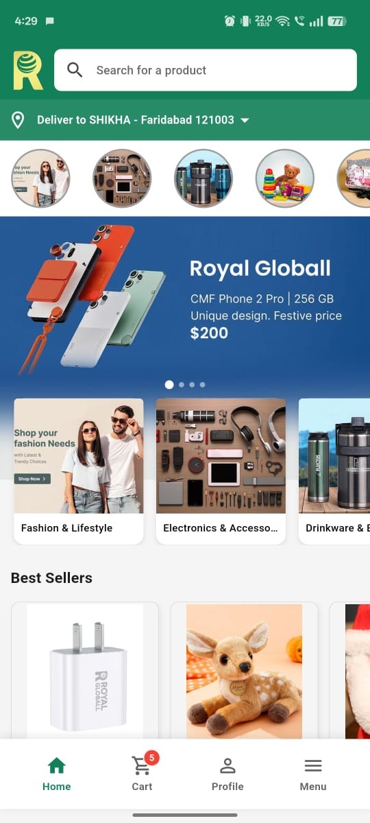 Royal Globall app: Home and Best Sellers