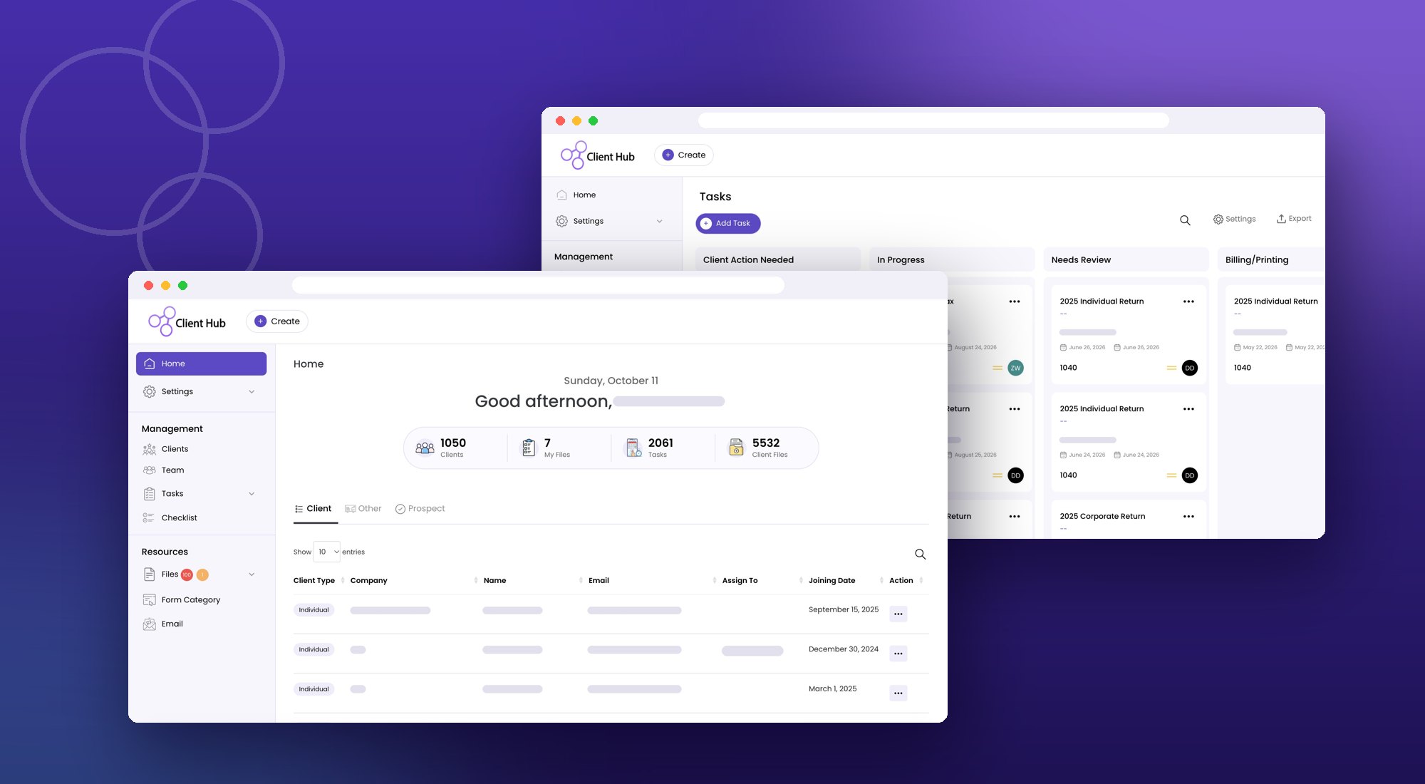 Tax Client Hub: website and app overview