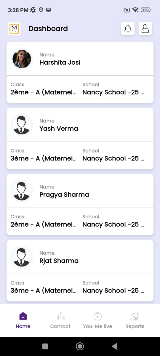 You-Me Global Education app: Family dashboard